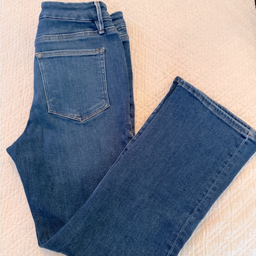 Good American Crop Kick mini flare jeans